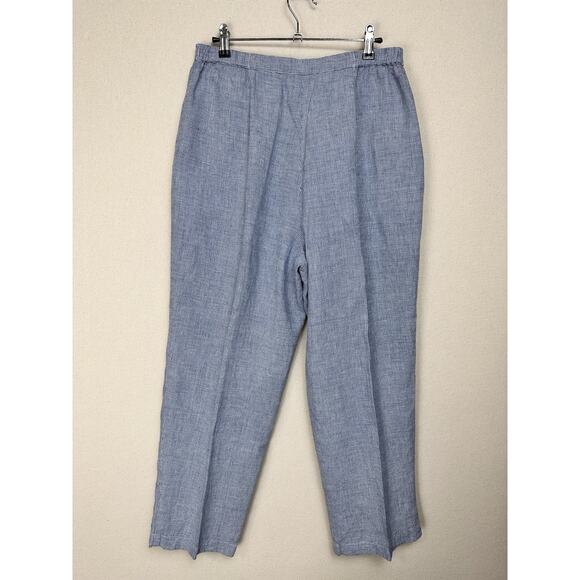 Talbots Size 12 100% Irish Linen Crop Pants Blue White Checked Beach Preppy - Picture 12 of 13